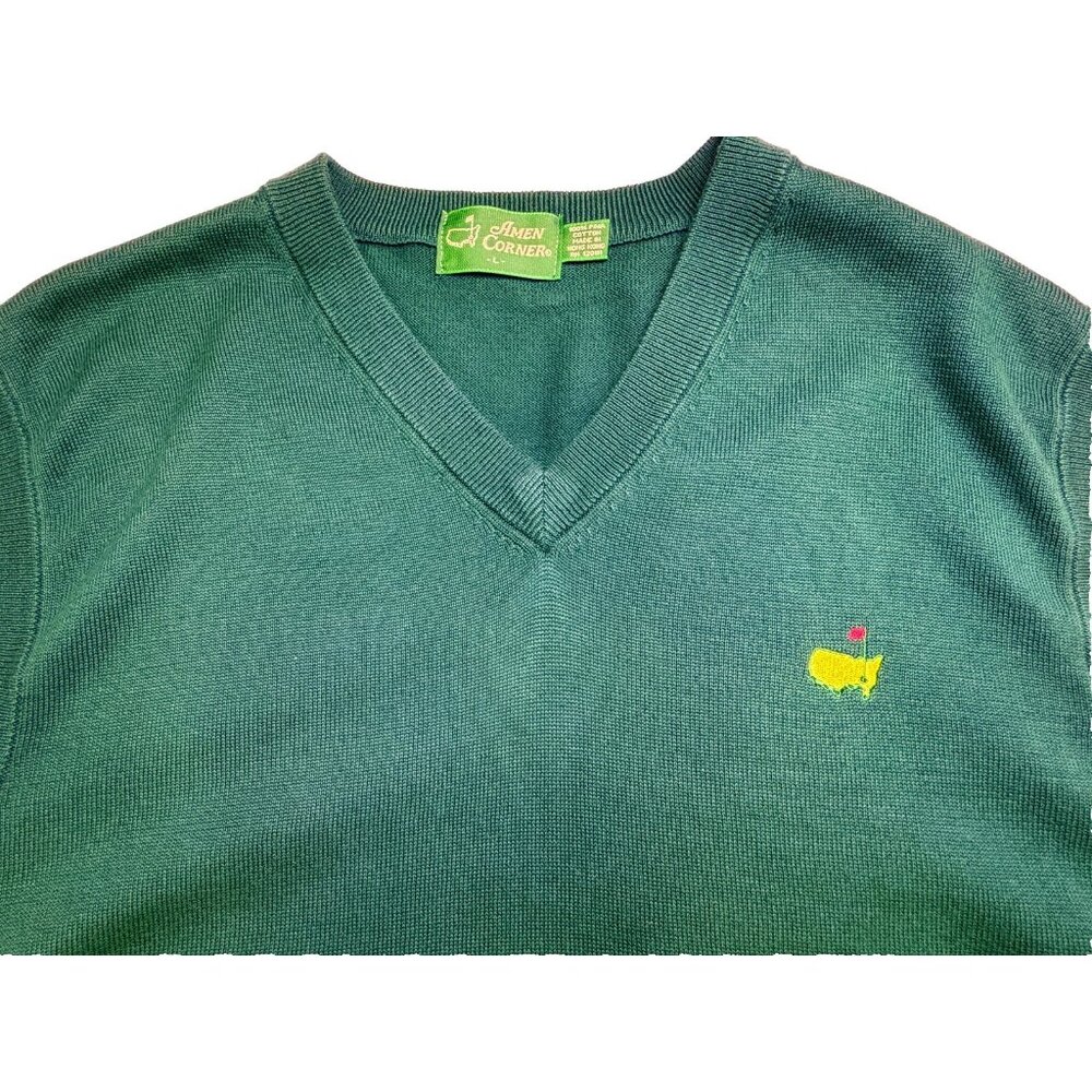 100% Cotton Amen Corner Sweater Vest Men's L Green The Masters Augusta Golf